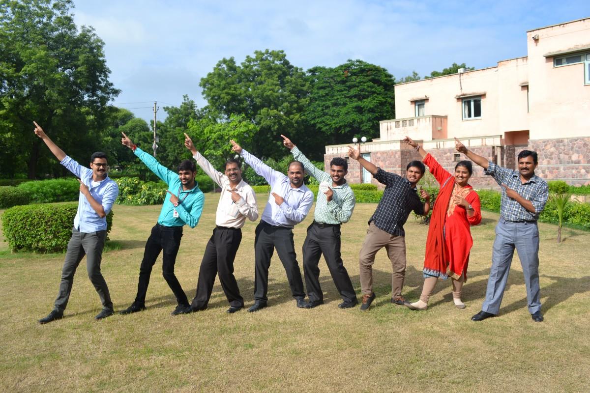 Team India mimicking an Olympic "Bolt" gesture to celebrate successful completion of the PMA2020 Data Management Olympics 